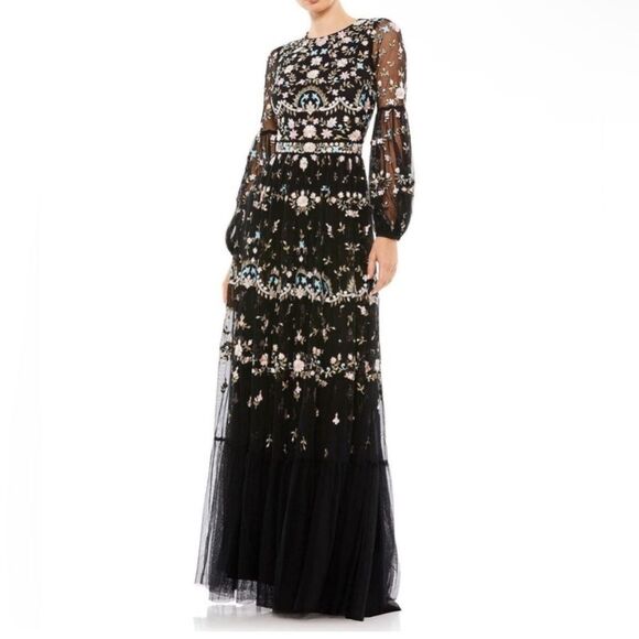 Mac Duggal Black Multicolor Embroidered Long Sleeve Dress - Picture 5 of 8